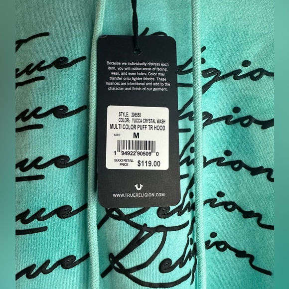 TRUE RELIGION CROP TOP SWEATSHIRT YUCCA CRYSTAL WASH - Picture 5 of 7